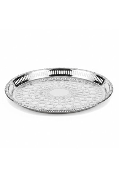 WINDCERA Silver Stainless Steel Oval Serving Tray | Arabic Geometric Lattice ...
