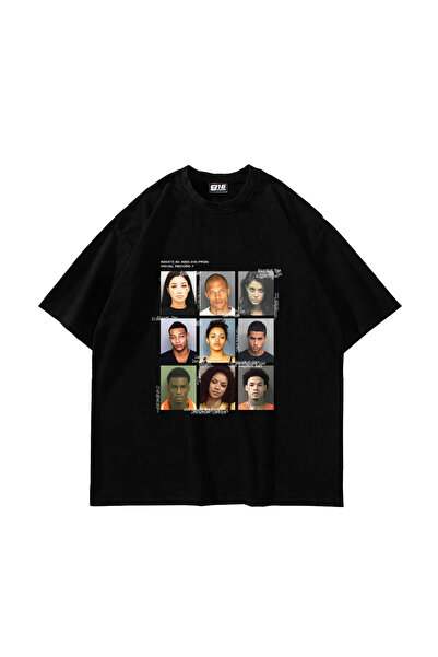 Sekizbiraltı Black Mugshot Printed Oversize Unisex T-Shirt