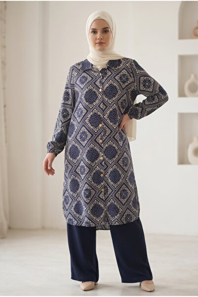 tuvadi Women's Scarf Patterned Double Crepe Two-Piece Set - Hijab Tunic Shirt...