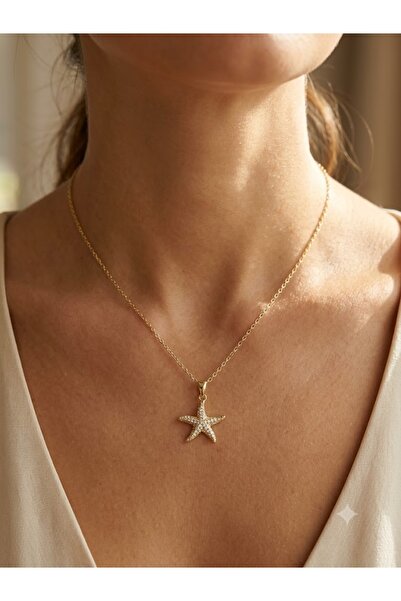 GİS JEWELRY Gold Color Zircon Stone Steel Starfish Necklace