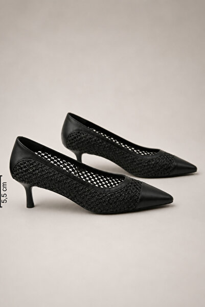 Women Lay-z Women's Black Braided Pointed Toe Stiletto 5.5 cm Heel Comfortabl...