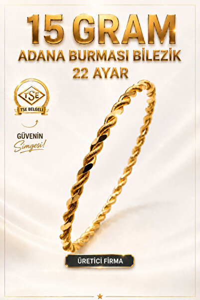 Aks Gold 22 Ayar TSE Belgeli 15 GRAM Adana Burması Bilezik Altın Gold Bilezik...