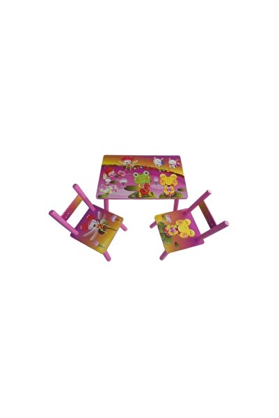 happyworld2026 Set Masuta copii din lemn cu 2 scaunele -Model Fairy Frog-Roz