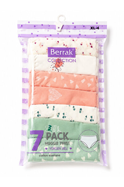 Berrak Kadın Pamuklu XL Beden 7'li Paket Renkli Desenli Yüksek Bel Bato Külot