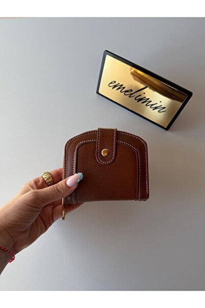 emelimin Tan Brown Zippered and Snap-Fastened Mini Women's Wallet with Card H...