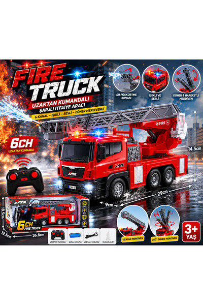 TRUST STORE Uzaktan Kumandalı Şarjlı İtfaiye Aracı 6 Kanal RC Merdivenli İtfa...