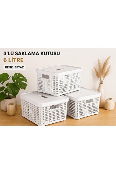 LOREMPBOX 3-Piece Storage Box 6 Liter Multi-Purpose Organizer Box with Lid Bl...