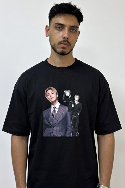 Anetos Jimin Design Printed Oversize Black T-Shirt