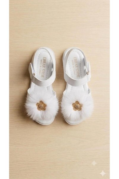 Puffimod Girls' Pompom Velcro Summer Sandals