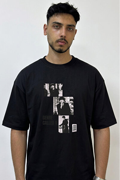 Anetos Kim Taehyung Design Printed Oversize Black T-Shirt