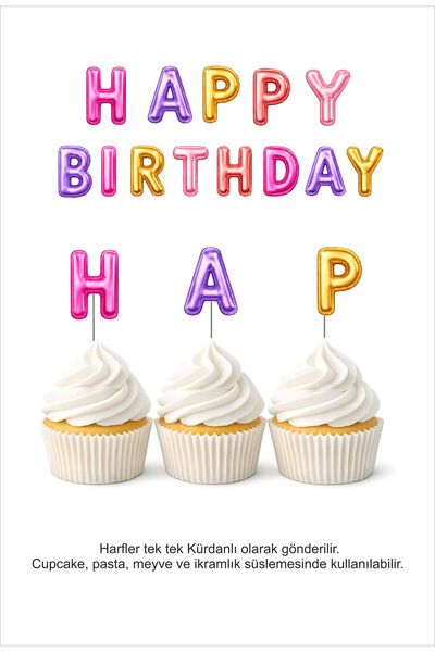 Sinek Kupası Tasarım Happy Birthday Themed Concept Toothpick Cupcake Decorati...