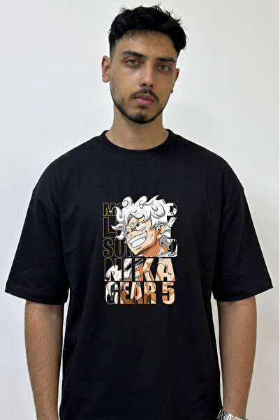 Anetos Luffy Gear 5_1 Design Printed Oversize Black T-Shirt