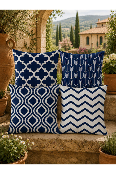 fdm desıgn Modern Lacivert Zigzag ve Geometrik Desenli Çift Taraf Baskılı 4'l...
