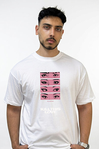 Anetos Blackpink_4 Design Printed Oversize White T-Shirt