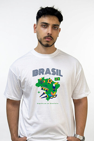 Anetos Brazil Culture Design Printed Oversize White T-Shirt