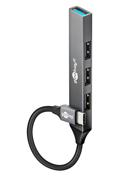 goobay USB hub 74457, 4x θυρών, USB 3.2, 5Gbps, USB-C σύνδεση, γκρι