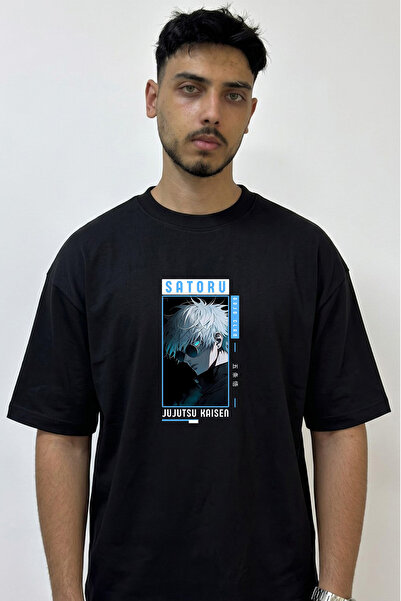 Anetos Gojo Satoru_12 Design Printed Oversize Black T-Shirt