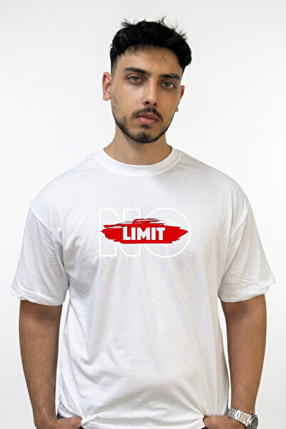 Anetos No Limit Design Printed Oversize White T-Shirt