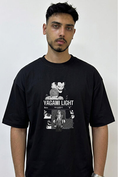 Anetos Yagami Light_1 Design Printed Oversize Black T-Shirt