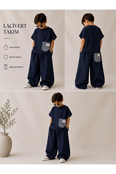 bohemiankids baby wear Erkek Çocuk Lacivert Bohem Cep Detay Takım