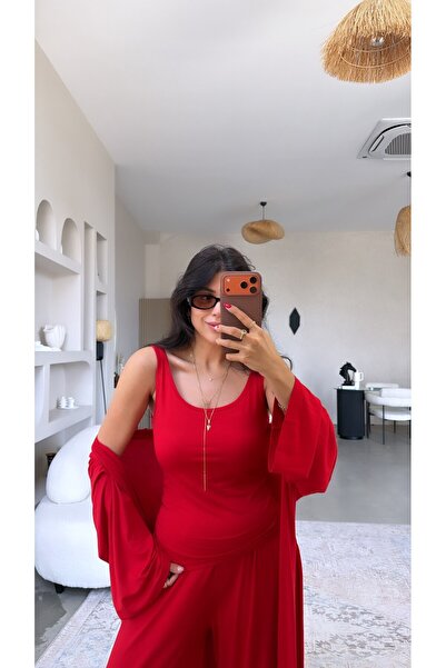 Buket Teke Red Strappy Viscose Athlete Top