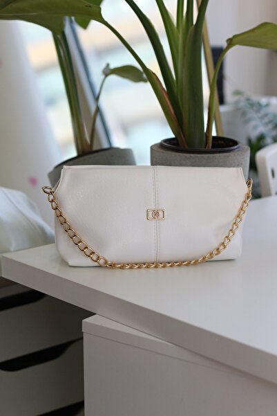 Moom Bag Women's White Chain Detailed Strap Shoulder Bag