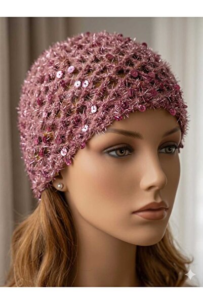 Hobiuniverse Hand Knitted Black Net Beanie - Sparkly Sequined Net Hair Access...