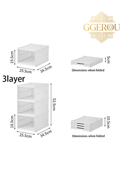 GGEROU Shoe Storage Organizer Box 3-Tier Foldable Collapsible Stackable Shoe ...