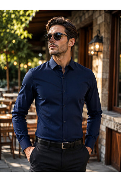 Bravis collection Uska muška košulja od gabardina i likre sa dugim rukavima