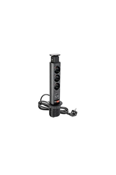 OEM Στρογγυλή πρίζα κουζίνας 3xΣούκο 2xUSB μαύρη GTV