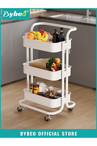 BYBEO 3-Tier Trolley Organizer, Rolling Storage Cart, Mobile Utility Cart Org...