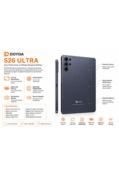 DOYDA Android Lacivert S26 Ultra 10.1" Tablet