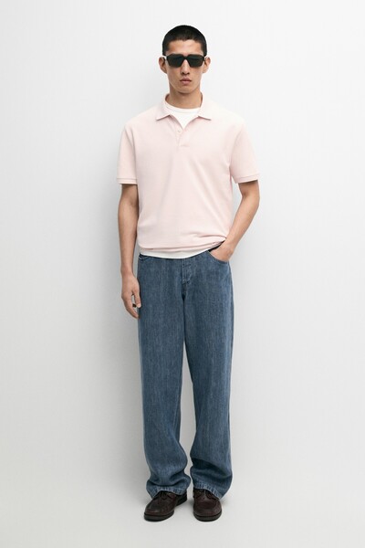Massimo Dutti Mikro dokulu pamuklu polo yaka t-shirt