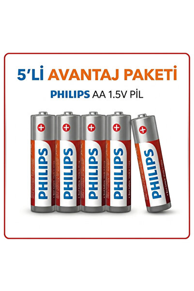 Philips AA 1.5V 4’lü * 5 Paket Kalem Pil - Uzun Ömürlü Alkalin Güç 20 Adet Pil