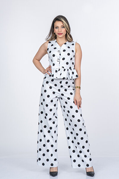 MissVina Milena Chinese Buttoned Polka Dot Vest Trouser Set 1326