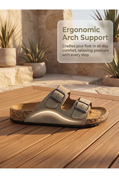 Dhiaa Walk Stylish Adjustable Two-Strap Suede Slides for Women - Casual Comfo...
