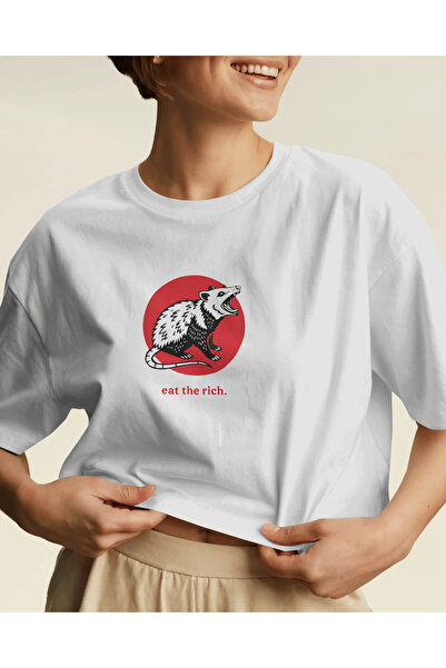 buzagi tasarım ürünleri Eat the Rich Unisex White Regular T-Shirt