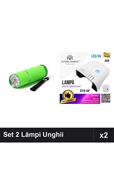 NAİLS Set 2 Lămpi UV/LED Unghii: Mini Lanternă 9 Becuri + Profesională S10-GF...