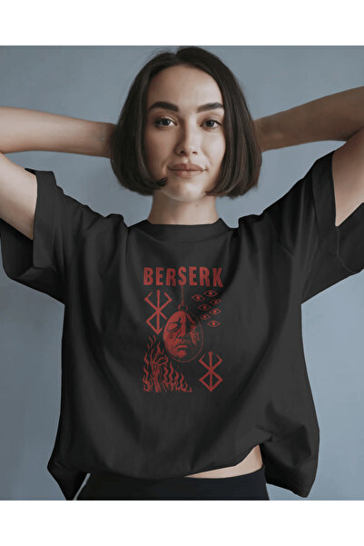 buzagi tasarım ürünleri Berserk Unisex Black Oversize T-Shirt