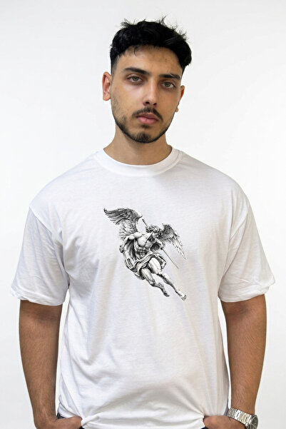 Anetos Archangel Michael_1 Σχέδιο με στάμπα, υπερμεγέθη λευκό μπλουζάκι