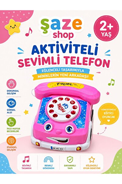 SAZE Aktiviteli Sevimli Oyuncak Telefon 2+ Yaş Fonksiyonsuz Eğitici Çevirmeli...