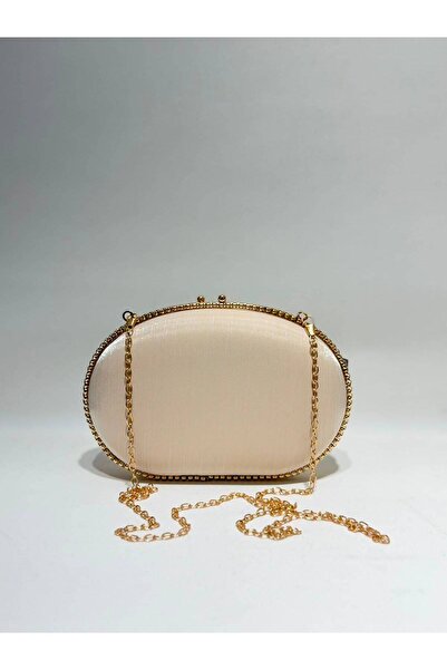 womenacs Skin Color Satin Fabric Material Design Evening Dress Clutch Chain S...
