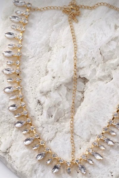 LIVOSH Crystal Stone Head Accessory with Chain Bridal Head Crown