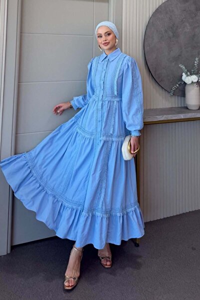Şulemoda Giyim Φόρεμα Belinda με λεπτομέρειες από γκουπέρ, μπλε