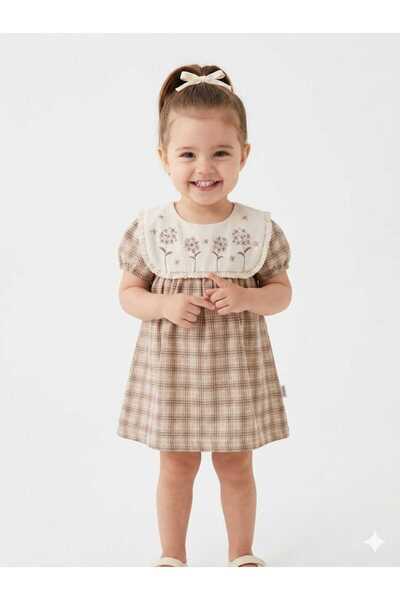 Bobby Vintage Ekose Butik Tasarım Premium Pamuklu Kumaş Kız Bebek Elbise