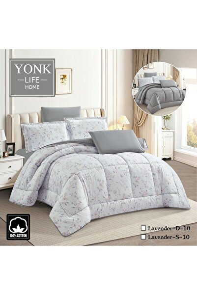 YONK Lavender Napren 100% Cotton Double-Sided 6-Piece Comforter - Natural Sof...