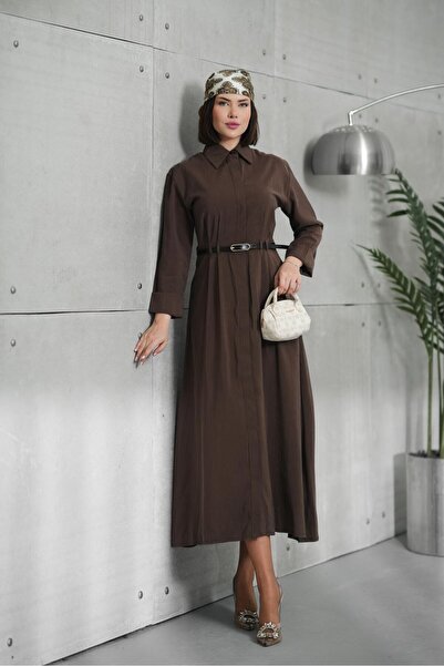 MİSPİER Leather Belted Modal Dress