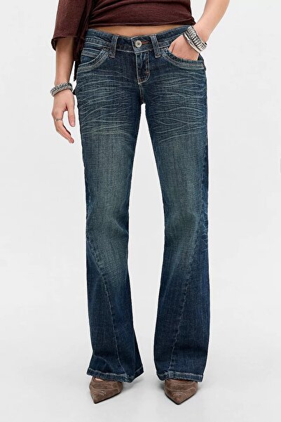 september island Maria İzli Navy Blue Color Low Waist Flare Jeans with Twiste...