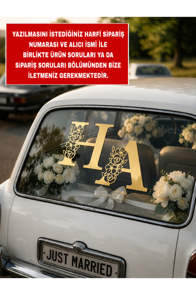 Handmade GOLD Kişiye Özel Gelin Arabası Arka Cam Harfleri – Çift Taraflı Bant...