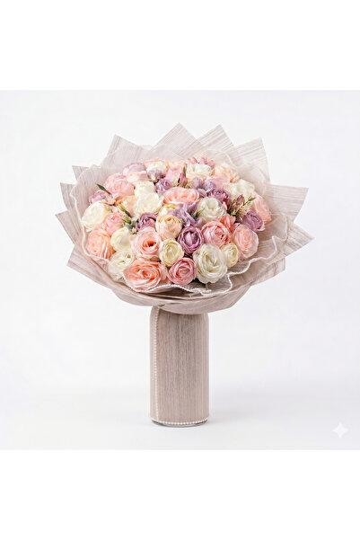 Rose Art Flowers Pudra Pembe Krem Yapay Gül Buketi Kız İsteme Tanışma Çiçeği
